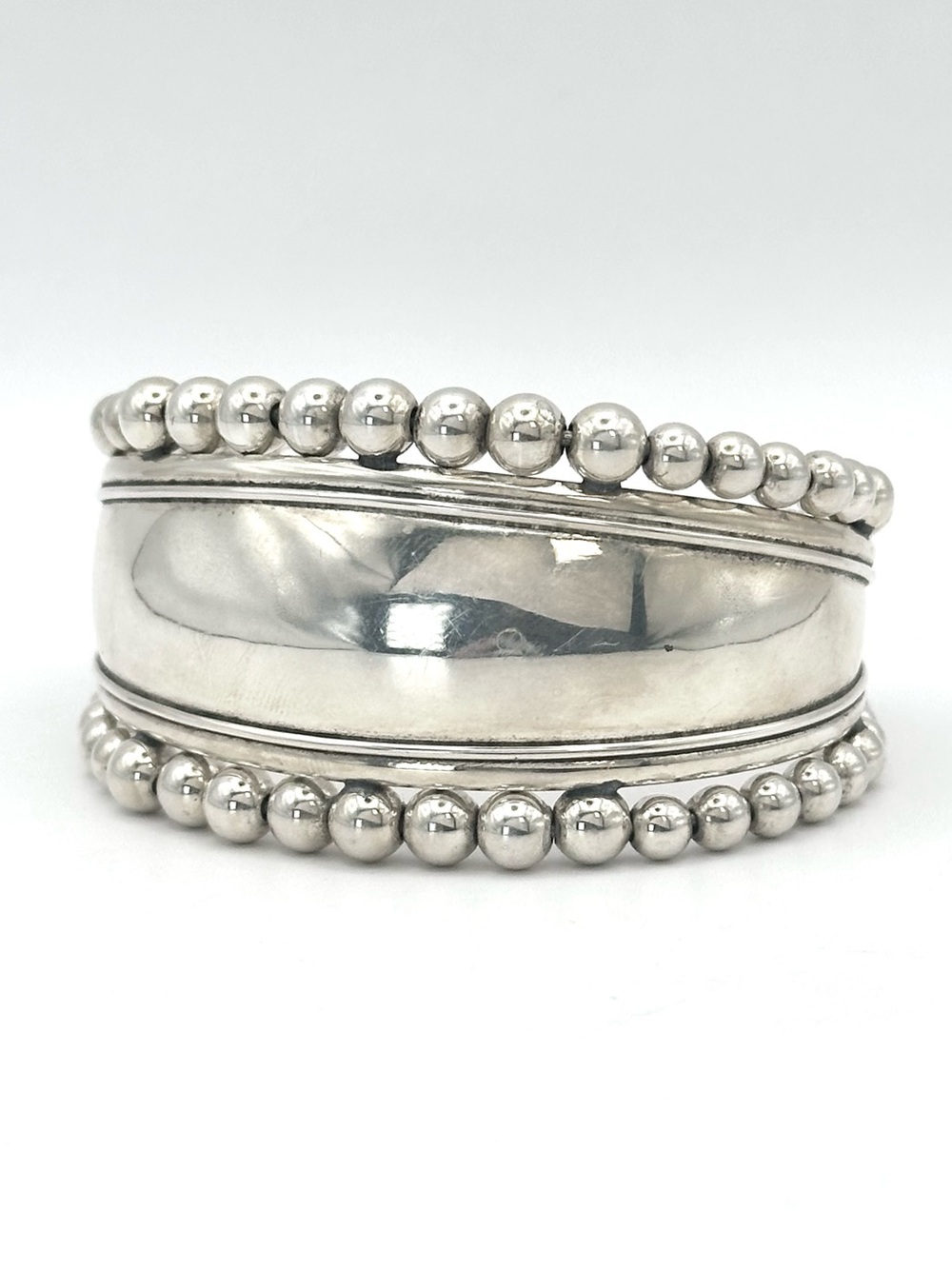 Vintage Mexico Taxco 925 Sterling Silver Wide Cuff Bangle Bracelet